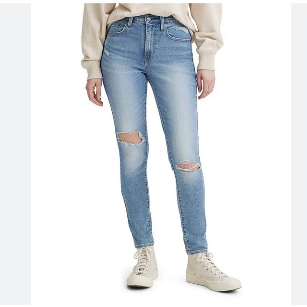 Levi's 721 Blue Skinny Jeans High-Rise Faded